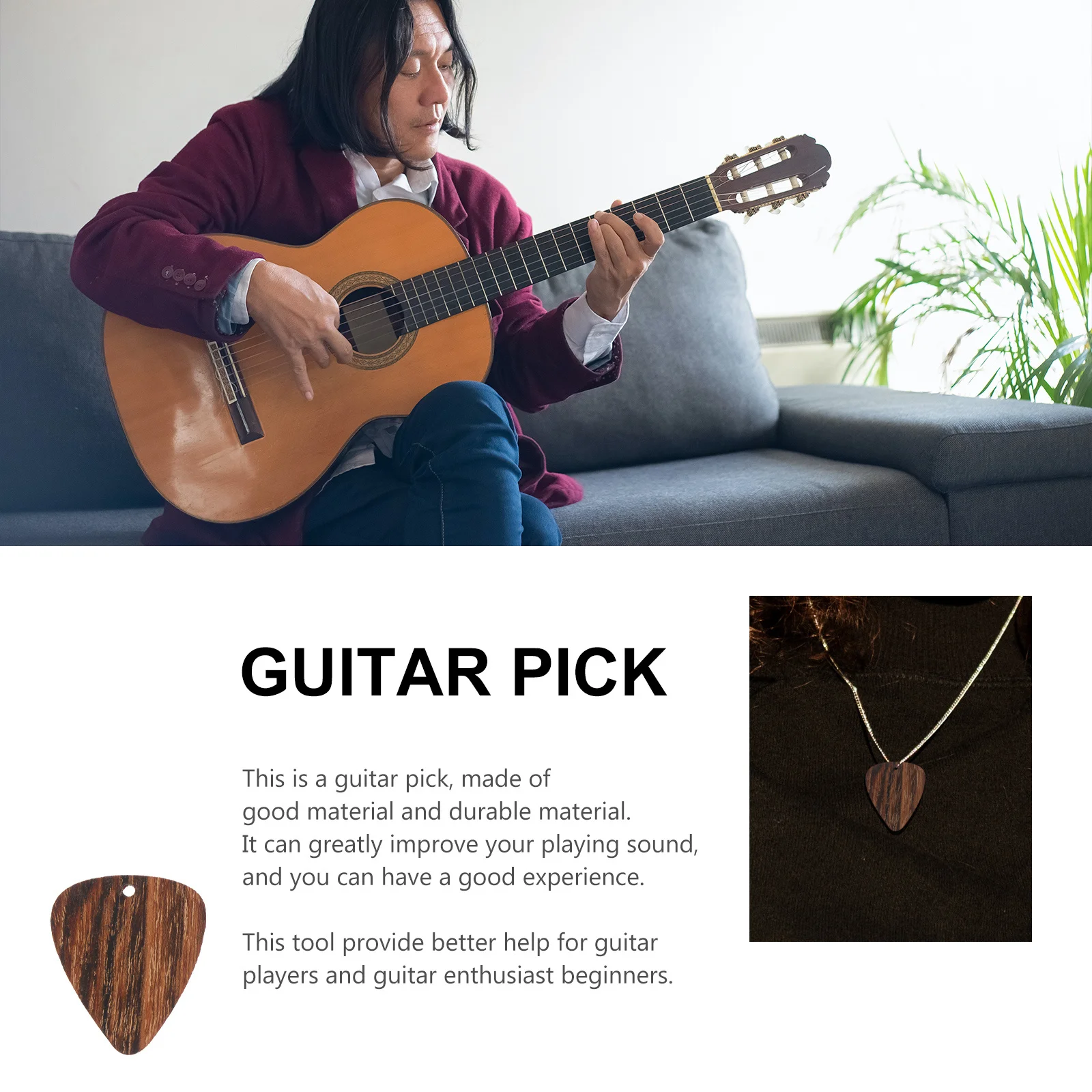 

1Pcs Wooden Guitar Pick Pendant Durable Practical Fingertip Guard Bass Pick Portable Music Instrument Supply Wooden Pendant