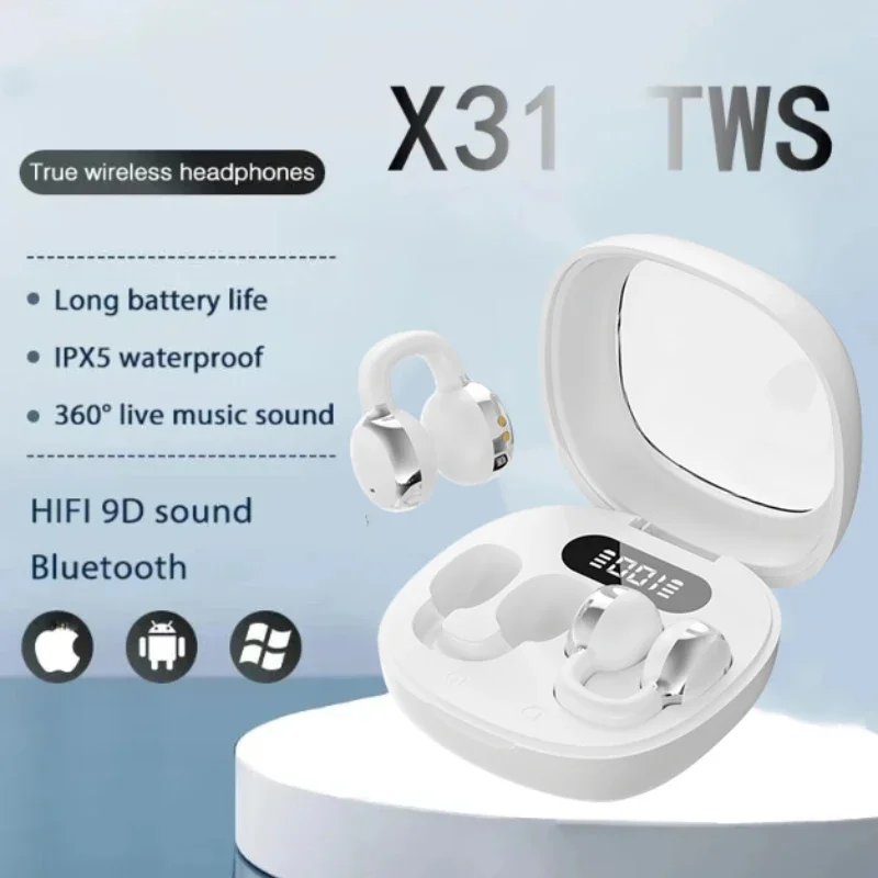 Sport Open Ear Clip Wireless Bluetooth Headphones with LED Power Display Earphone Earbuds Music Gaming Headset