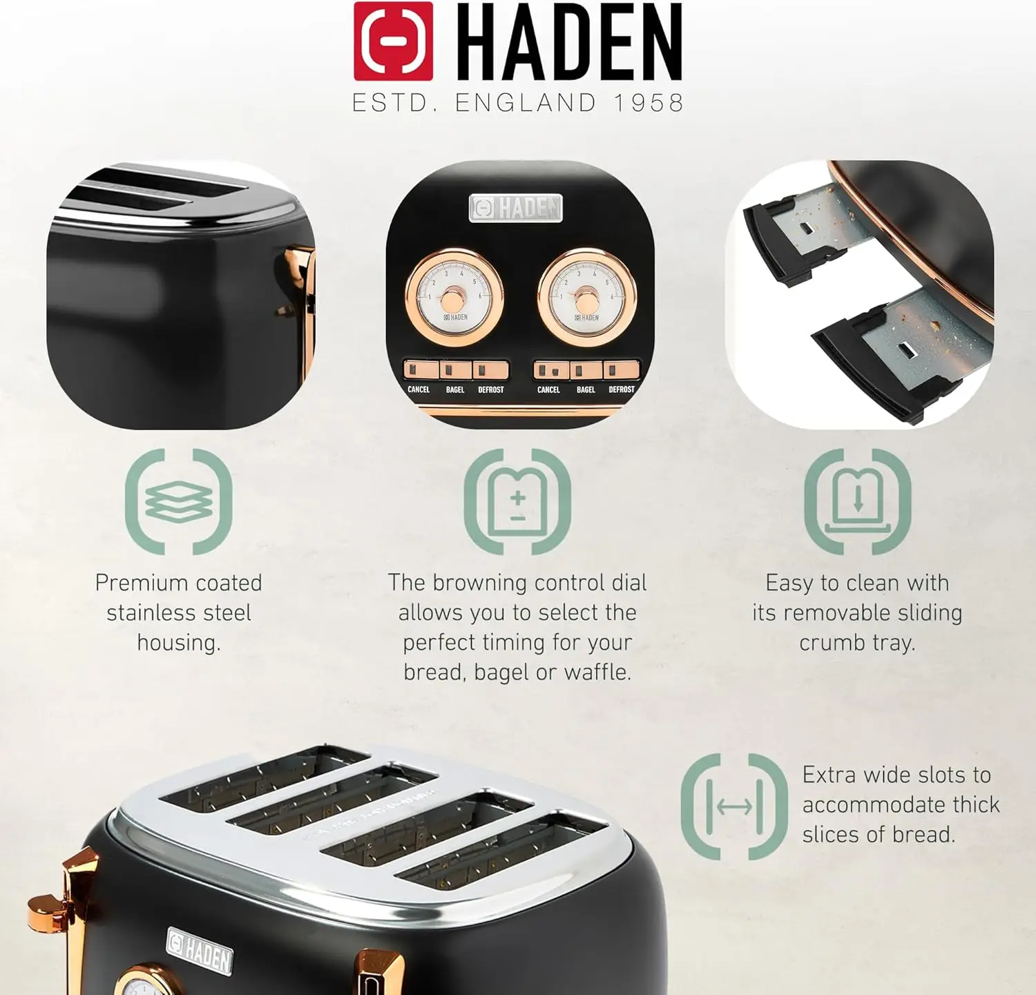 Dorset 1.7리터 스테인리스 스틸 전기 주전자(360도 베이스 포함), 4슬라이스 와이드 슬롯 스테인리스 스틸 토스터, Bl