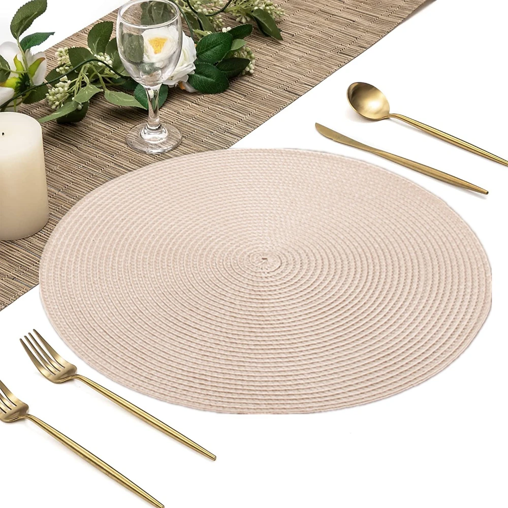 Set of 6 Round Braided Placemats 34CM Table Mats for Dining Tables Christmas Halloween Woven Washable Non-Slip Place mats