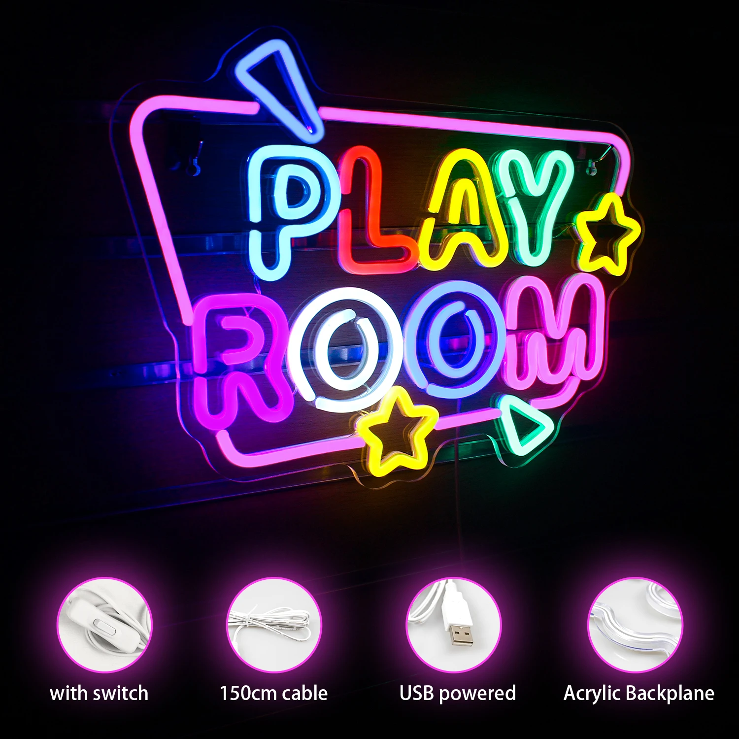 Play Room Neon Sign Color Mix Led Lights Up Sign Gamer Room Decoration USB Powered For Home Bars Game Area Decor Gaming Lighting