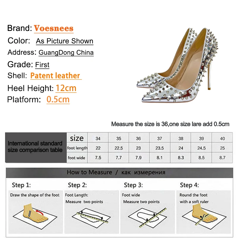 Women New Rivet High Heels 12CM Fashion Pointed Toe Party Single Shoes Europe And America Club Stage Pumps Silver Plus Size 43