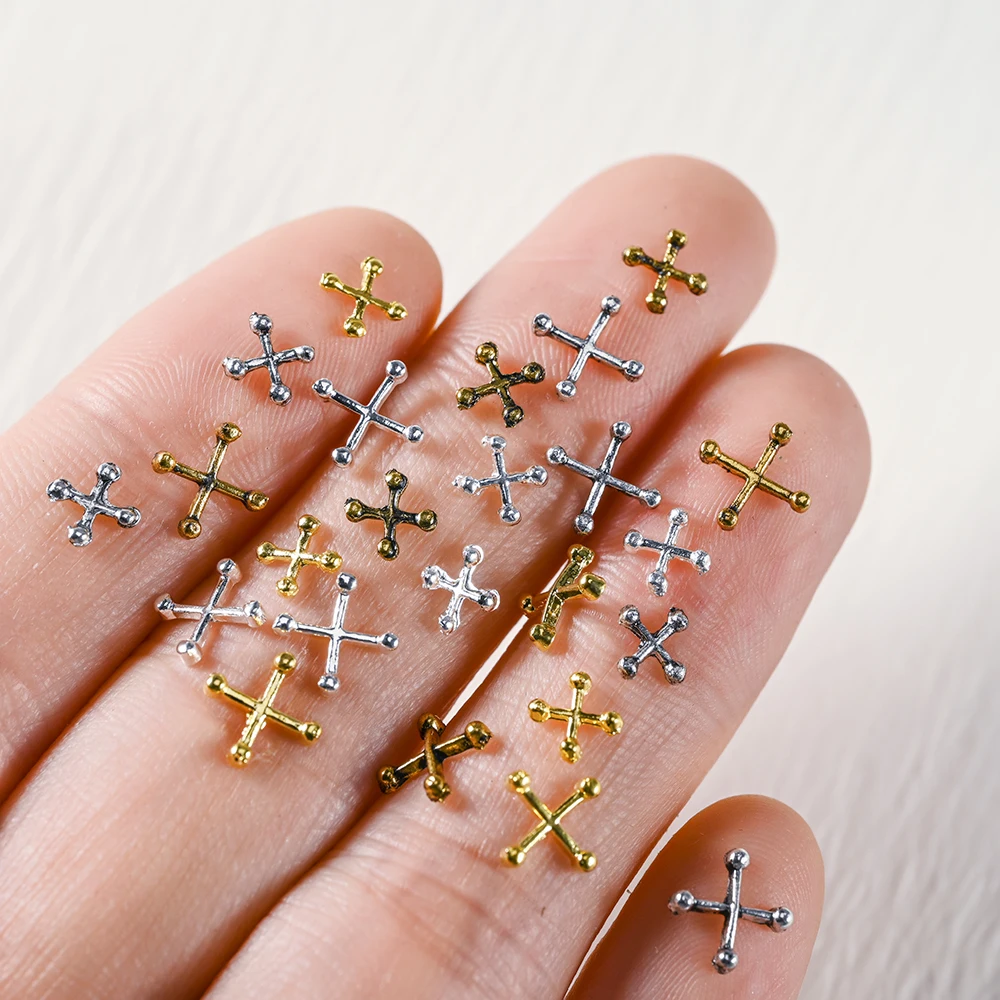 10/20pcs Classic Metal Cross Nail Art Charm Gold/Silver X-Shape Alloy Cross-Shaped Gothic Design Manicure DIY Tips Decoration #