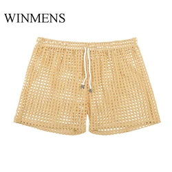 Men's Pajamas Pants Summer Sleep Bottoms WOXUAN Cut-outs See Through Indoor Shorts Lounge Funny Fishnet Gay Sexy Sleepwear