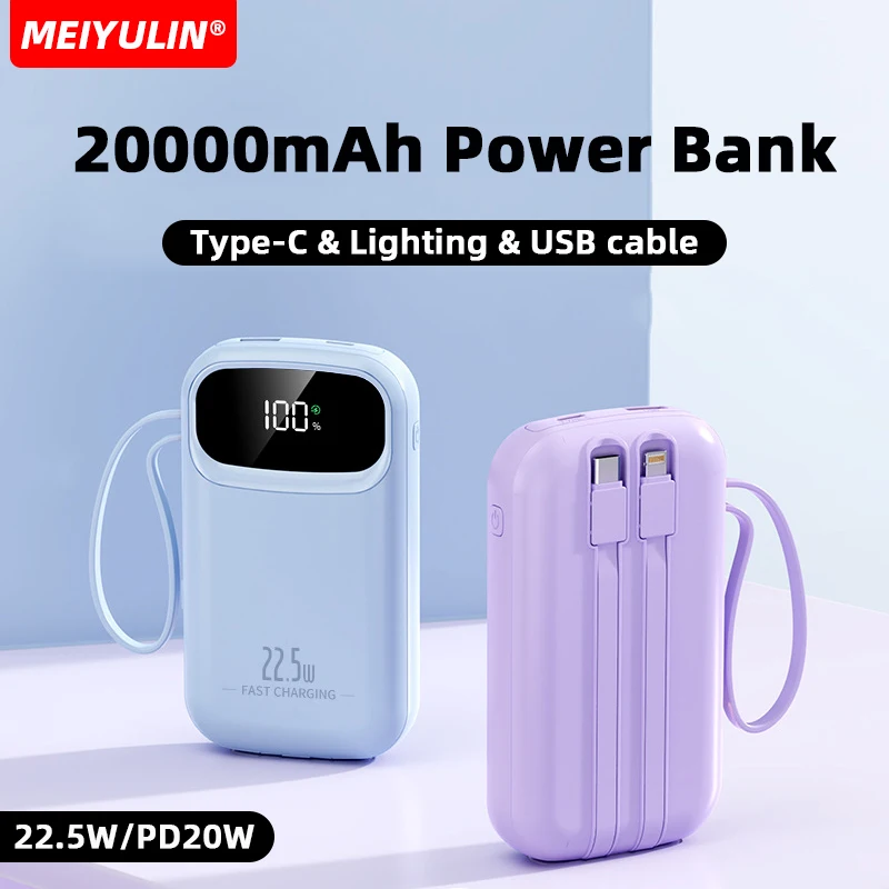 

20000mAh Portable High-capacity Power Bank With USB C Cable PD Fast Charging External Spare Battery for iPhone 15 Xiaomi Samsung