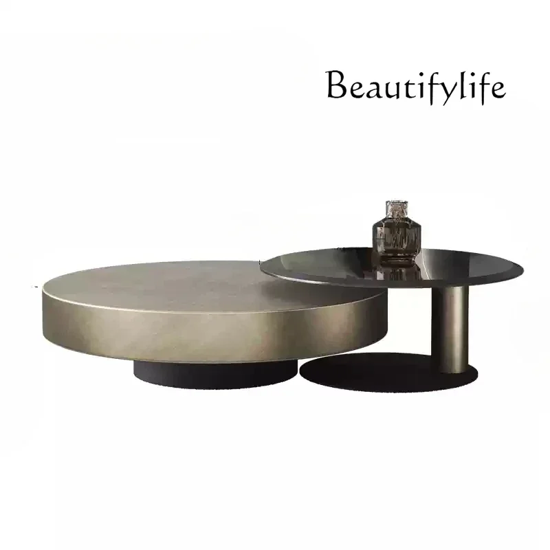 

Italian light luxury round coffee table tempered glass stainless steel modern simple home living room creative coffee table
