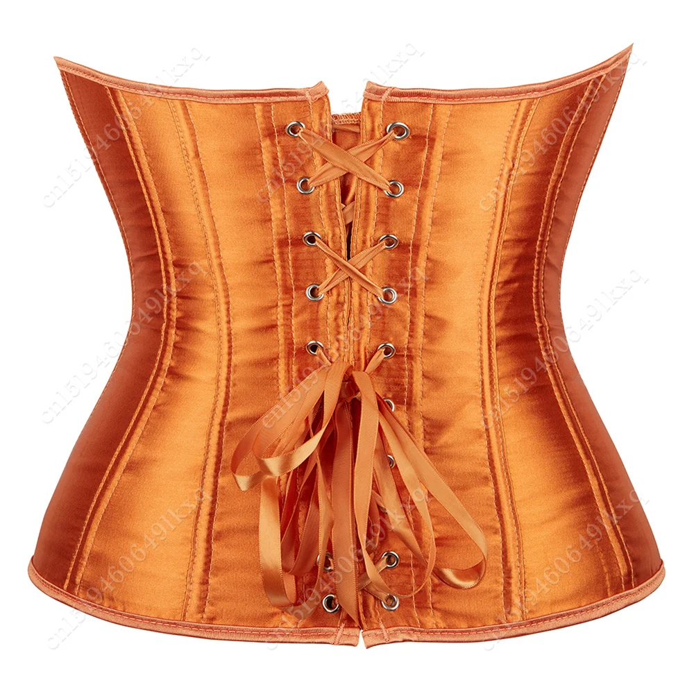 Corset for Women Overbust Corset Top Orange Satin Bustier Lace Up Sexy Corsets Plus Size