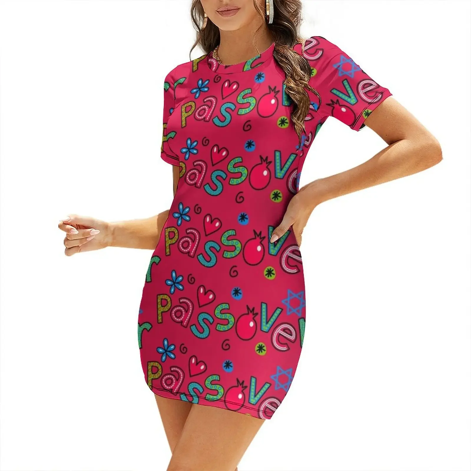 

Feast of Passover Doodle Text Short-Sleeved Dress women's fashion dresses luxury woman party dress dresses korean style