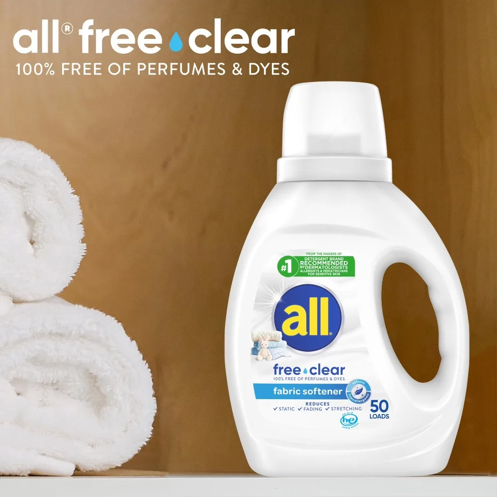 Free Clear Liquid Fabric Softener for Sensitive Skin Hypoallergenic Gentle Laundry Care Fresh Scent 34 Fl Oz 50 Loads