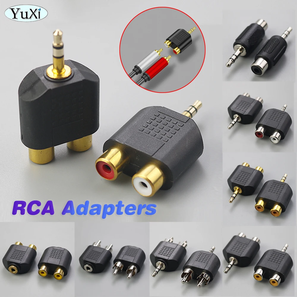 

2Pcs 3.5 mm Male to Dual 2 RCA Female Audio Video Adapter Connection Lotus Three Split RCA RF Connector AV Repair Parts