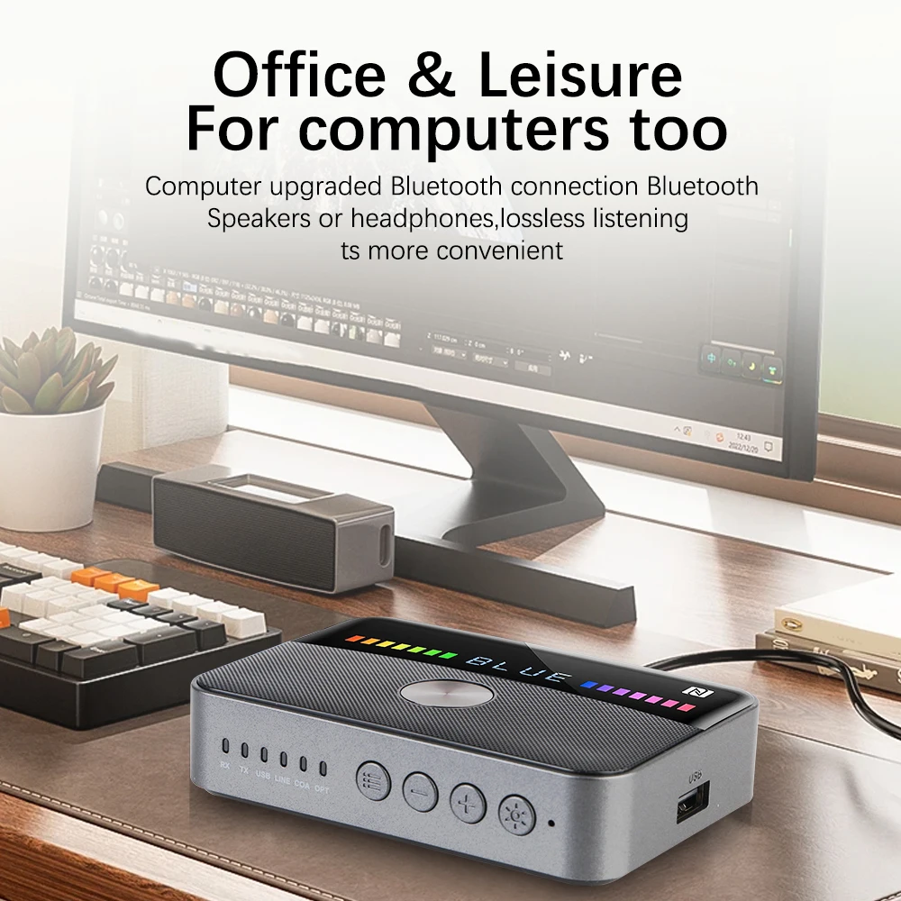 อะแดปเตอร์ไร้สายบลูทูธ 5.3 USB Audio Receiverเครื่องส่งสัญญาณNFC 3.5 มม.AUX RCA Coaxial Optical DAC Converter RGBสีสันสดใส