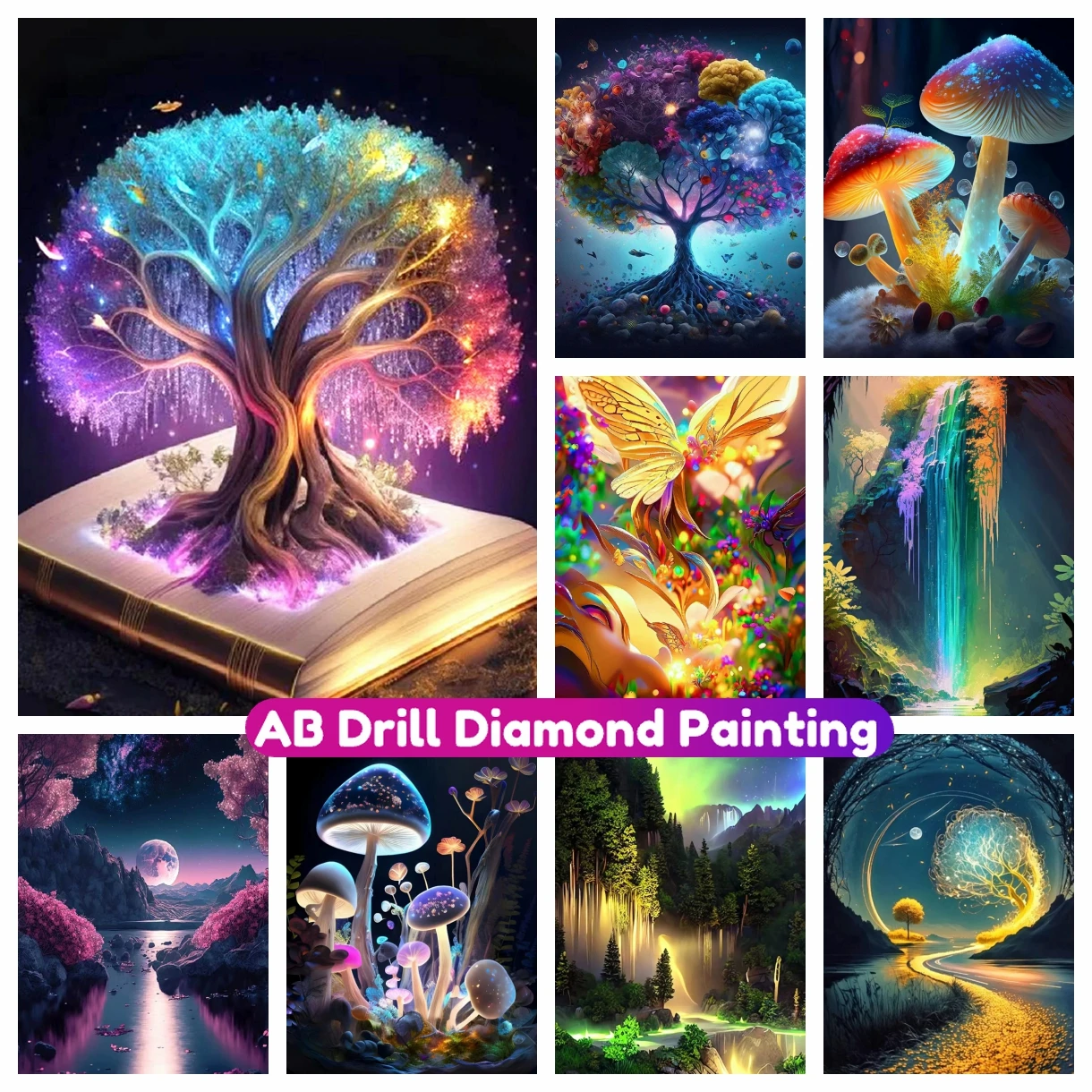 

Multicoloured Beautiful Landscape AB Diamond Painting Rhinestone Cross Stitch Kit 5D Full Drill Mosaic Embroidery Home Decor