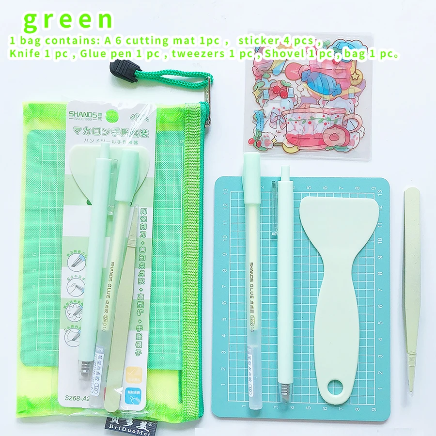 kawaii stationery Craft Tool Kit paper Utility Knife Tweezers Shovels Glue Pens art supplies cutting board mini cutting mat