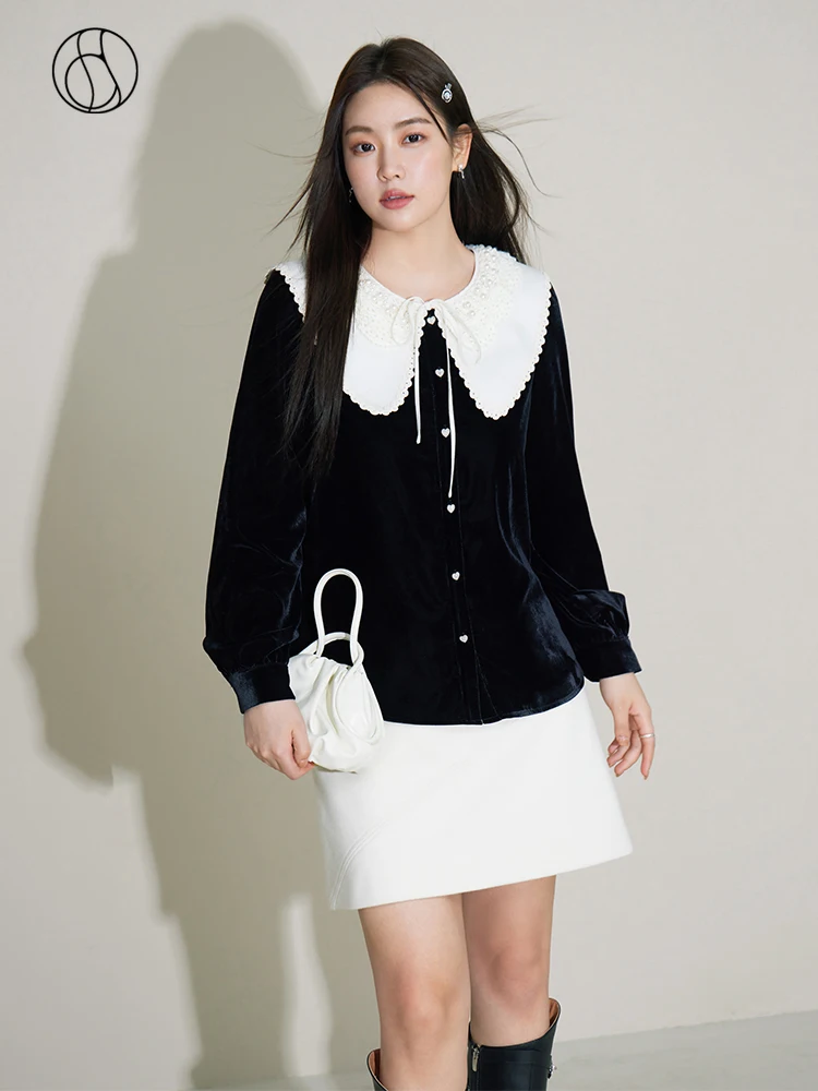 

DUSHU Detachable Doll Collar Sweet Age-reducing Shirt for Women 2023 Winter Chic Retro Style Exquisite Shirt Top for Female