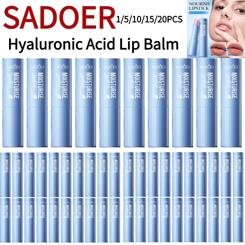 SADOER 1/5/10/15/20PCS Hyaluronic Acid Lip Balm Long-Lasting Moisturizing Lip Care, Hydrating & Nourishing Soothe Dryness