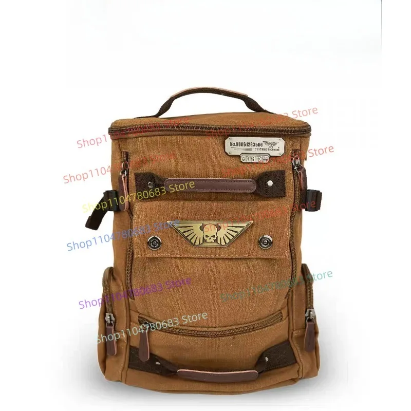 40K Game Merchandise Starforged Krieg Siege Regiment Backpack Brown Canvas Large Capacity Notebook Bag Travel Hand Backpack