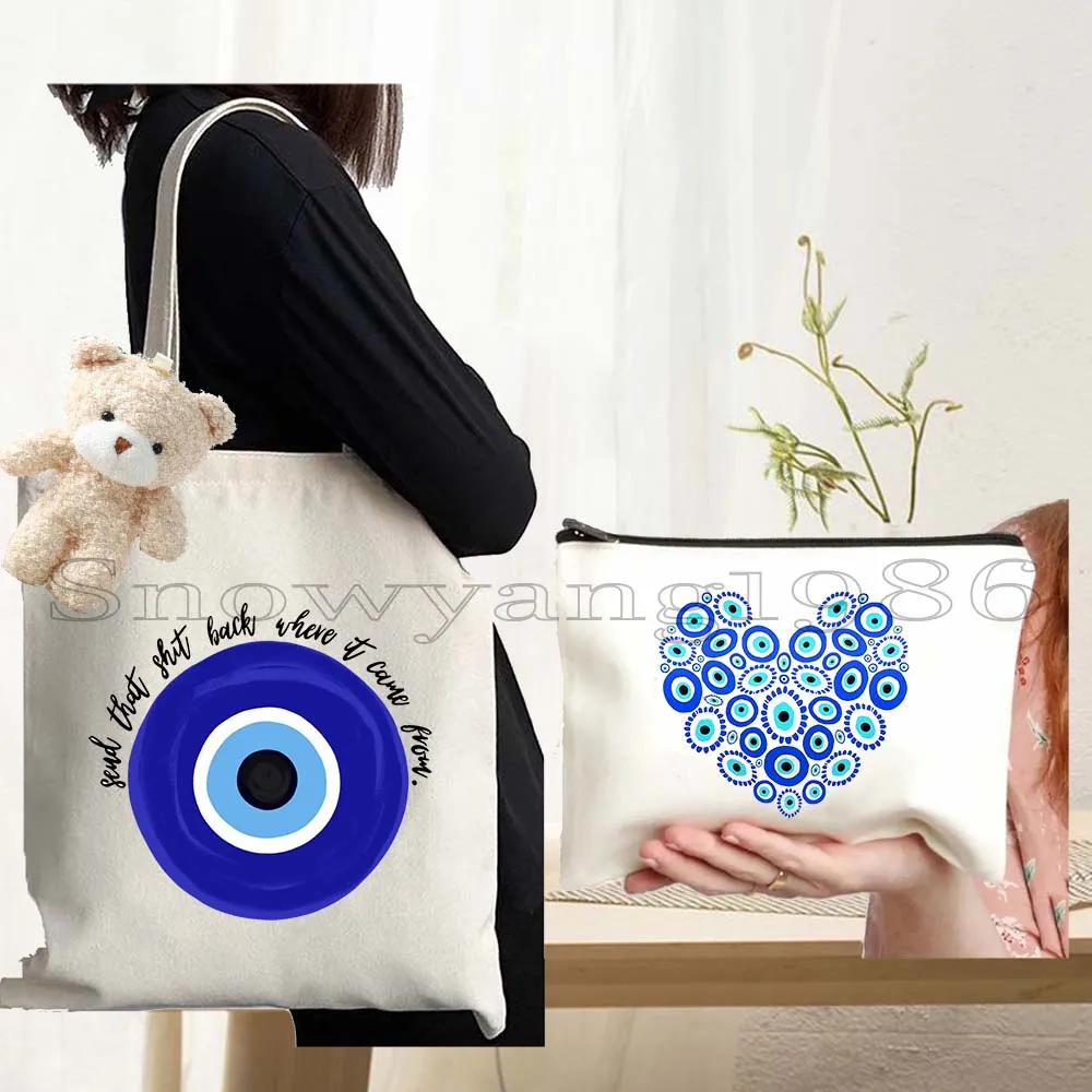 

3PCS Nazar Good Luck CRETE GREECE Mati Blue Evil Eye Charm Amulet Love Heart Protection Colorful Amulet Mandala Tote Bag Handbag
