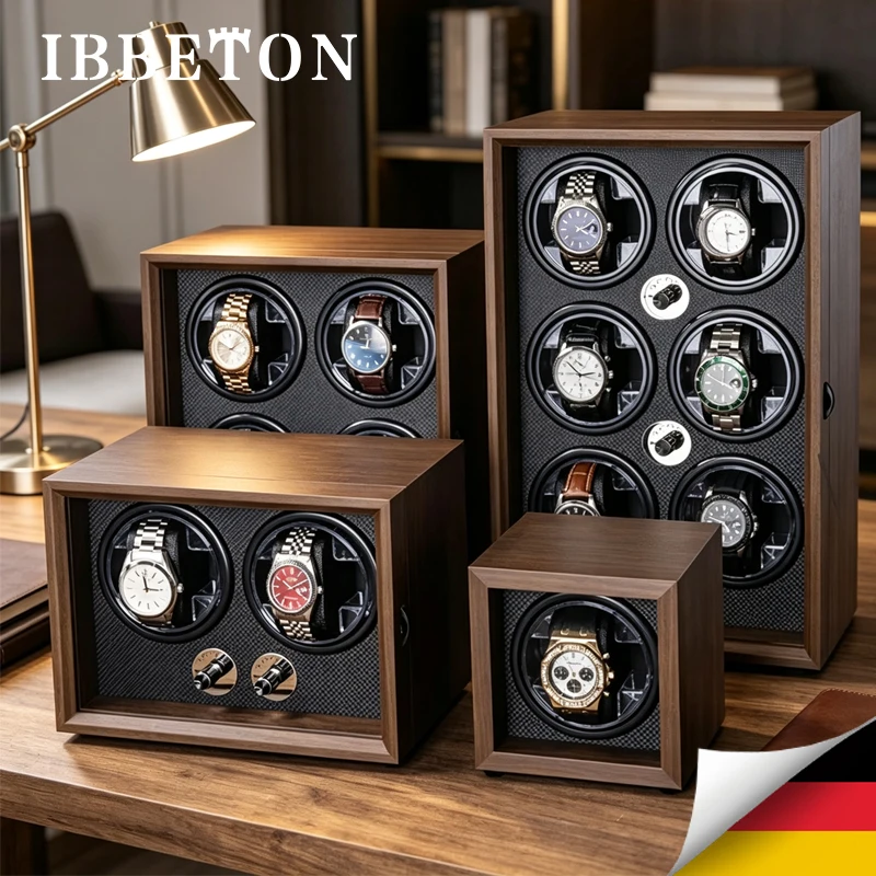 IBBETON Black Walnut Grain Wooden Automatic Mechanical Watch Winder Multi-Watch Household Watch Boxes Cases