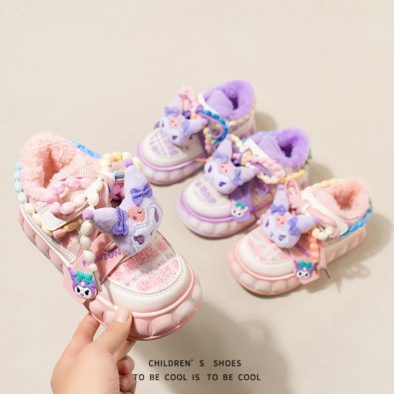 Girl Kuromi Cotton Shoes Anti-Slip Thicken Sanrios Anime Figure Kawaii Cartoon Winter New Child Shoe Keep Warm Velvet Sneakers