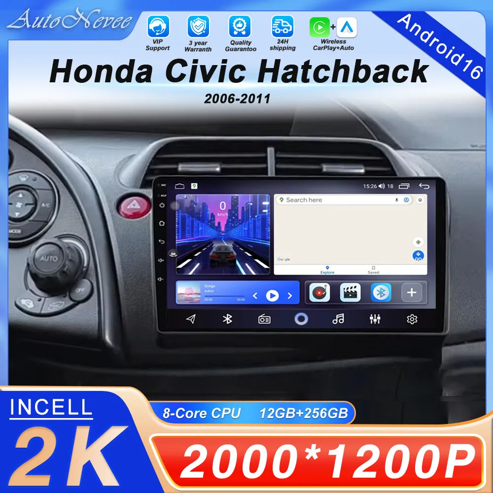 Car Radio Screen For Honda Civic Hatchback 2006-2011 Carplay Android Auto Player Multimedia 4G WIFI GPS Navigation 2Din Stereo