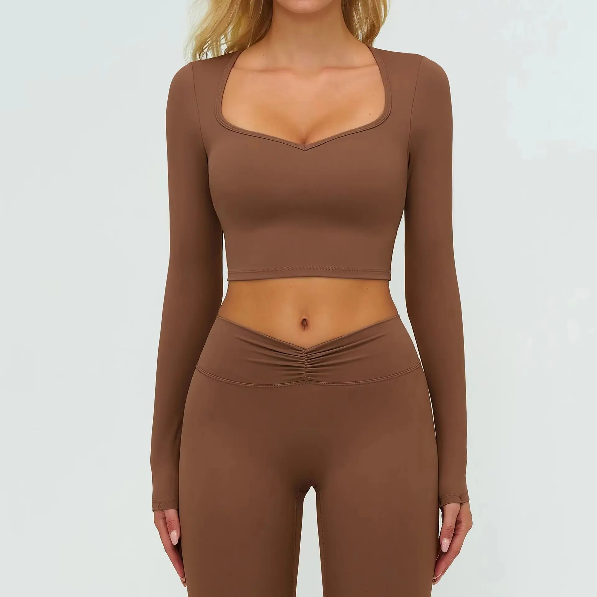 

Women Sports Long Sleeve Backless Fitted Fitness Top High Stretch Breathable Yoga Top Running Push Up Workout Shirt Yoga Long