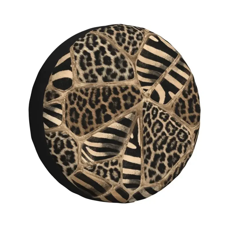 Animal Print Spare Tire Cover for Honda SUV Camper Leopard And Zebra Pastel Gold Car Wheel Protector Covers 14