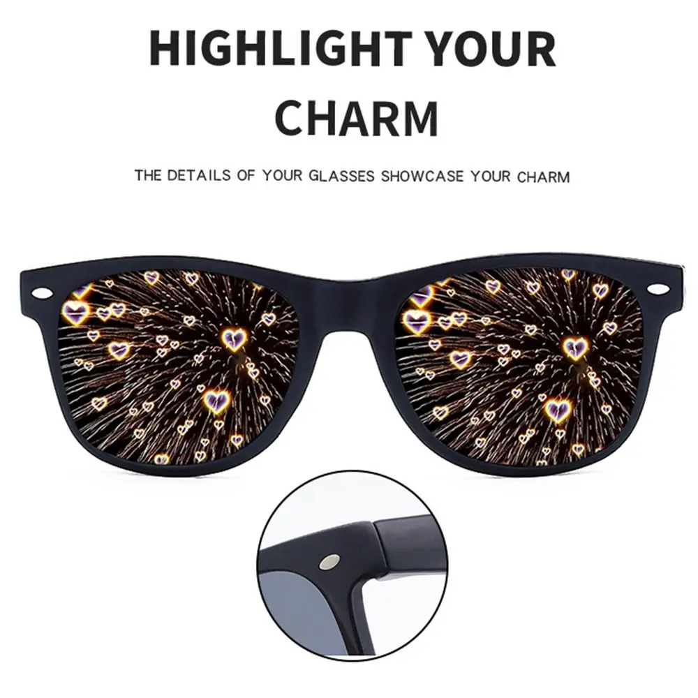 Unique Diffraction Glasses Heart Star Snowflake Light Refraction 3D Prism Effect Glasses Funny Firework Diffraction
