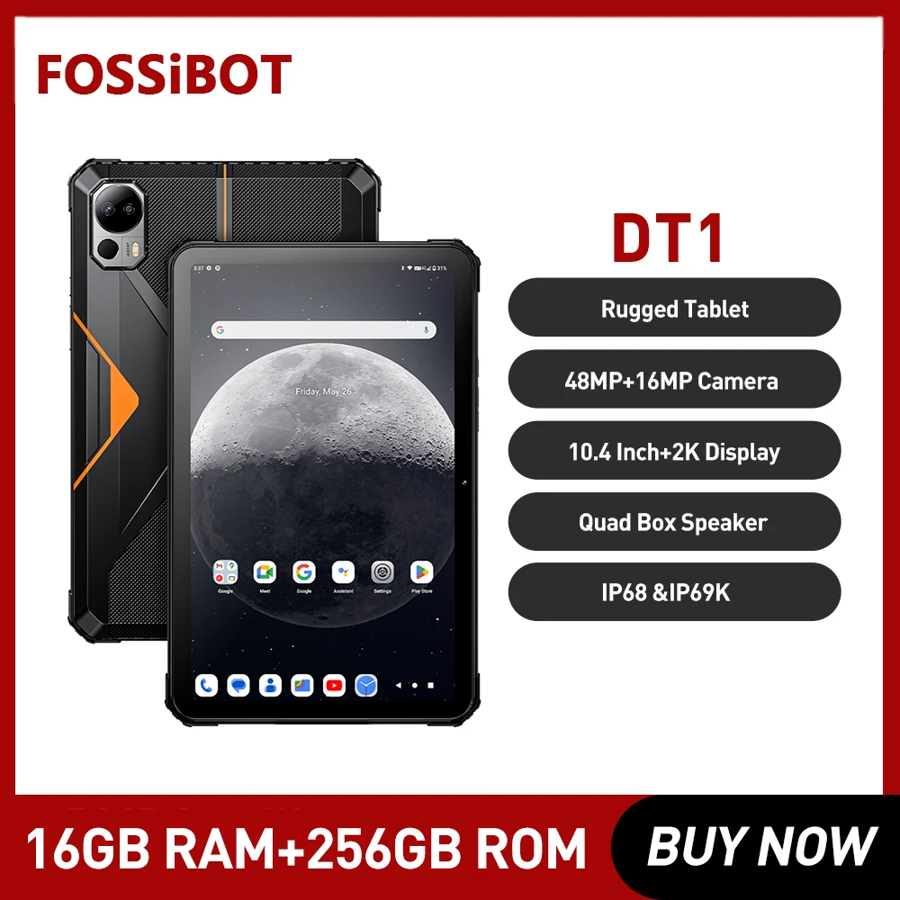 FOSSiBOT DT1 Rugged Tablet Android 13 10.4 inch 2K Display 8GB 256GB 11000mAh 18W Tablet Fast Charge 48MP Camera Tablet  Pad