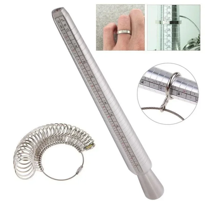 Adjustable Metal Ring Sizer Measuring Tool Set Gauge Mandrel Stick Finger Sizer Jewelry Making Equipments