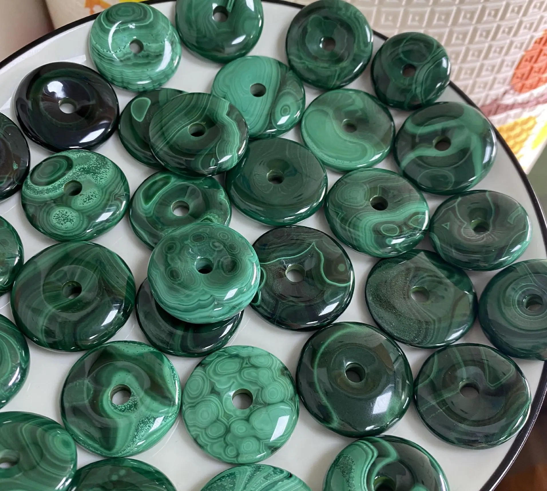 Wholesale 10pcs/pack Natural Malachite Bead 24-30mm Donut Gemstone Loose Stone Pendant Jewelry DIY