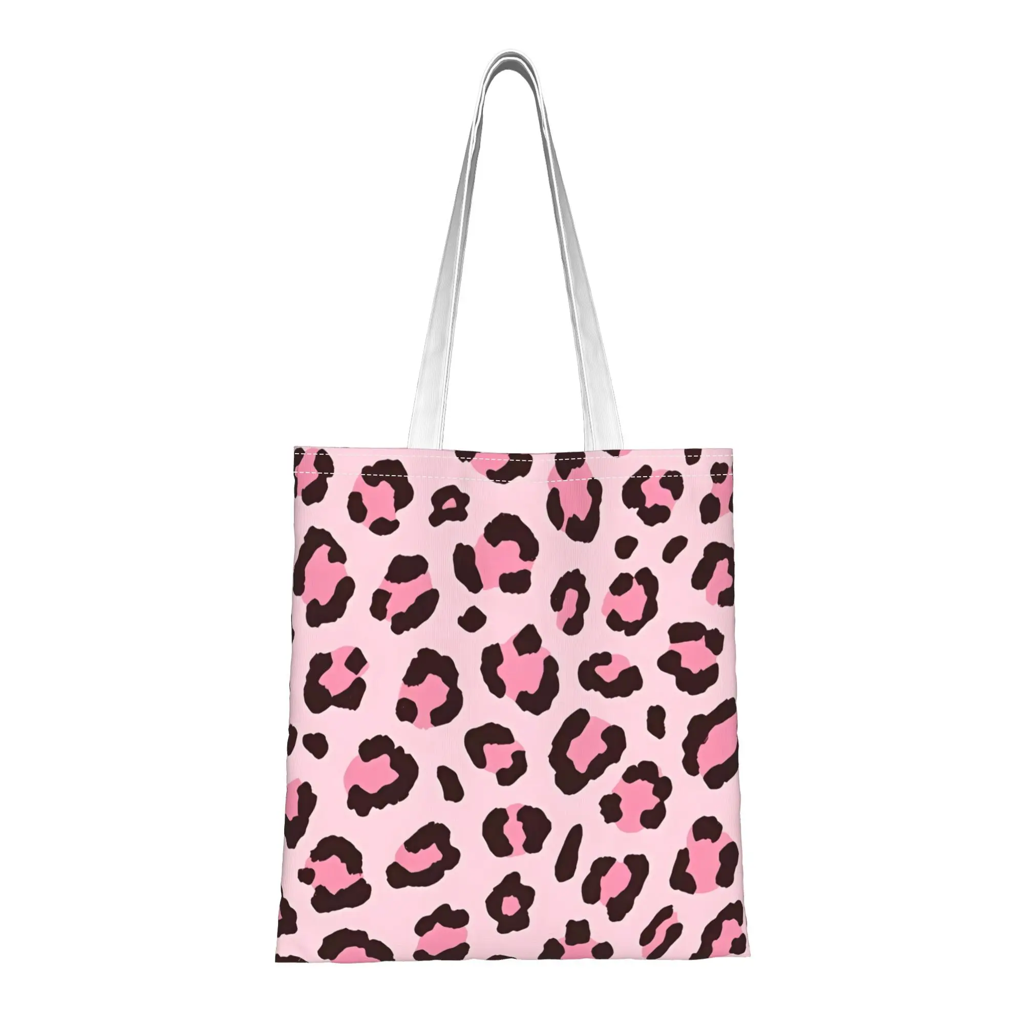 1pc Pink Leopard Print Themed Tote Shopping Bag,Suitable for