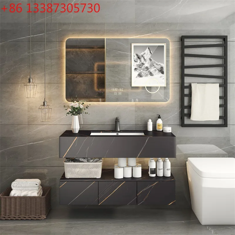 

Шкаф для ванной комнаты с ветровой каменной плитой для отеля, светлый роскошный шкаф для умывальника, комбинация