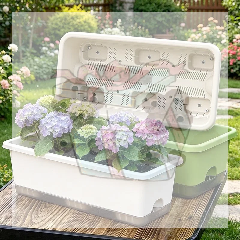 【CC】Rectangular Self Watering Planter Box With Drainage Tray Plastic Window Box For Indoor And Outdoor Gardening