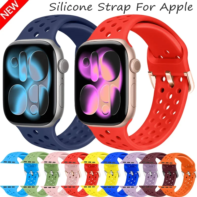 Silicone Strap For Apple Watch Ultra 2 49mm 11 10 46mm 42mm Breathable Comfortable Wristband iWatch 9 8 7 6 5 4 SE 45/41/44/40mm
