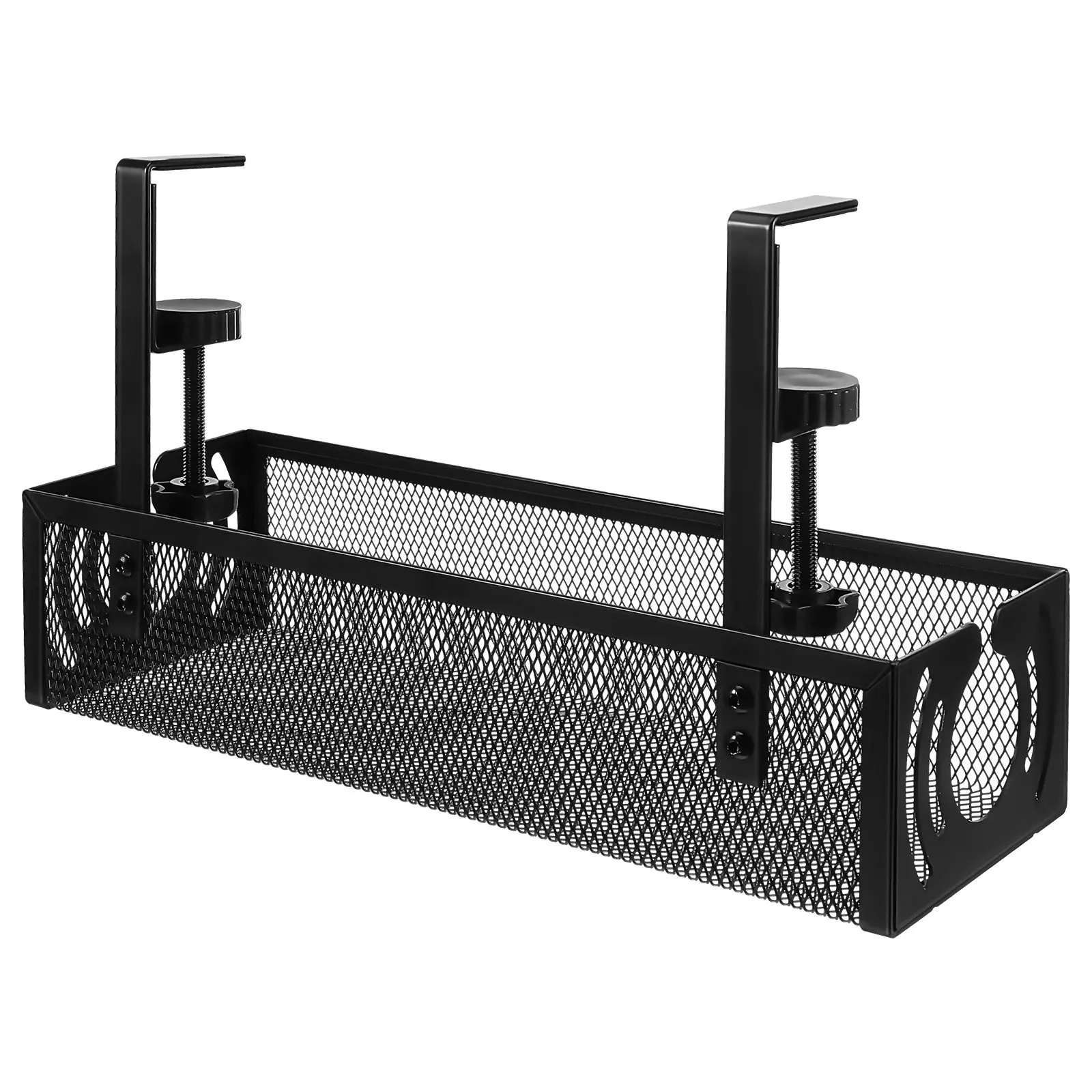 1Set Under Desk Cord Organizer Tray Clamp on No Drill Cable Management Solution Non-Slip Pad Adjustable Fit All Desks Wire Tidy