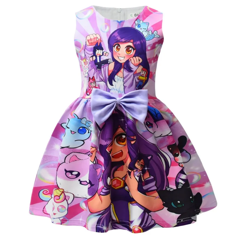 Spel Aphmau Print Baby Meisjes Giselle Cosplay Prinsessenjurk Kids Verjaardag Kerstfeest Kostuum Zomer Kleding Strik Zonnejurk