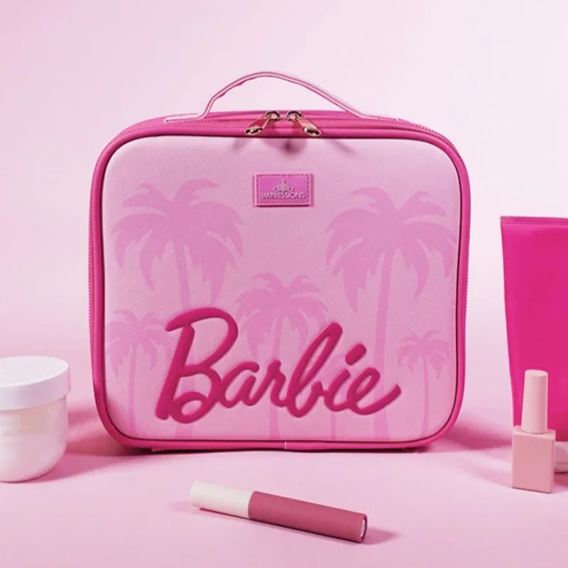 New Miniso Barbie Peripherals Portable Makeup Bag Pink Cute Large Capacity Multi Functional Handheld Makeup Bag Birthday Gift