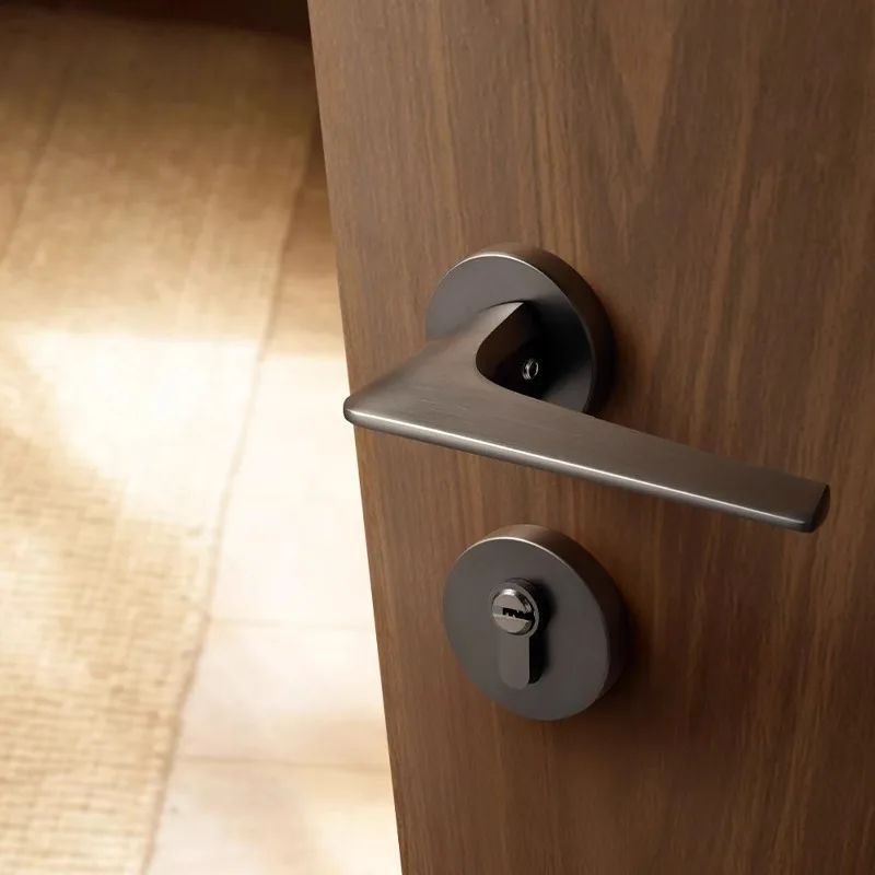 modern-medieval-style-black-gray-bedroom-room-silent-magnetic-door-handle-household-wooden-door-split-handle-lock
