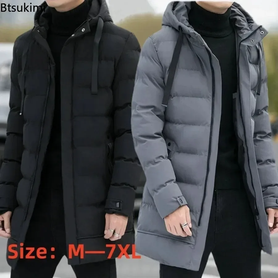 

2026 Men's Winter Warm Jackets Hooded Casual Long Down Jackets Thicker Warm Parkas Male Outwear Winter Coats Slim Fit Jackets