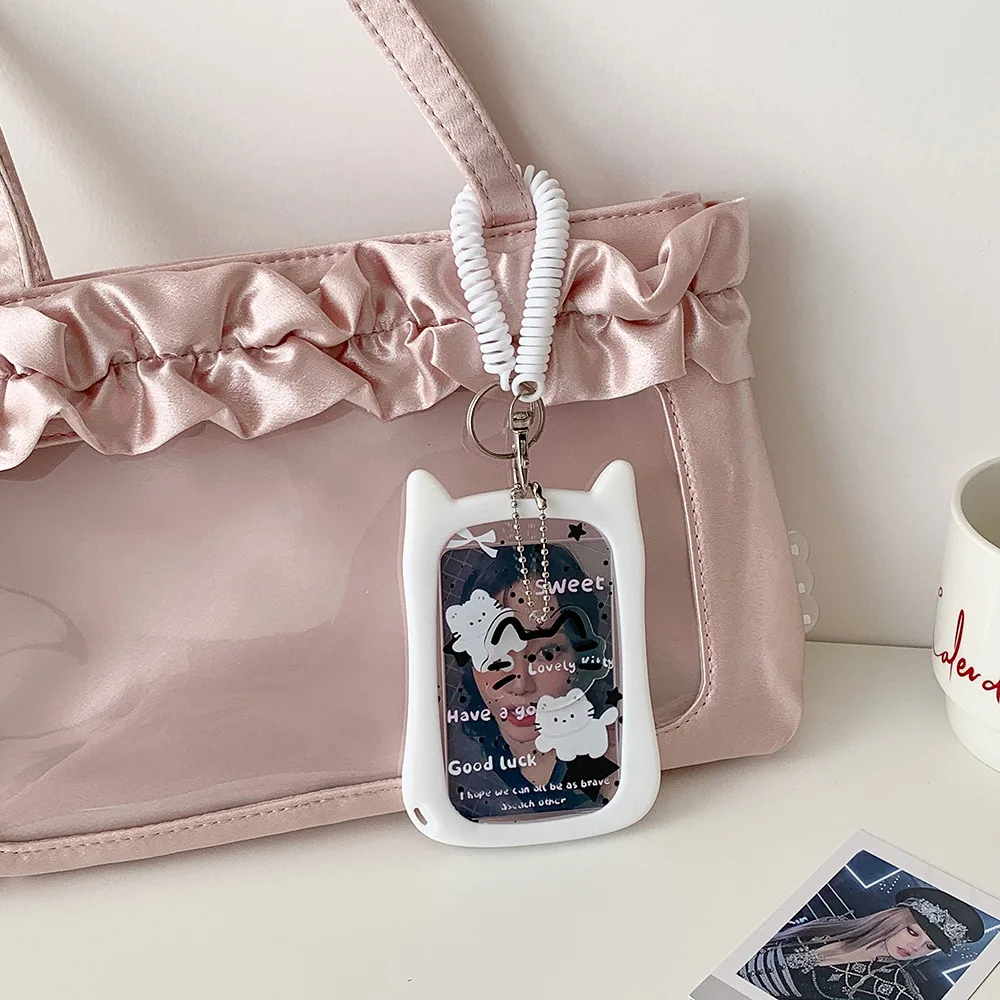 Cartoon Transparent Cat Bag Phone Pendant Card Holder Cute Girl 3In Idol Photo Storage Card Clip Student Meal Card Campus Card