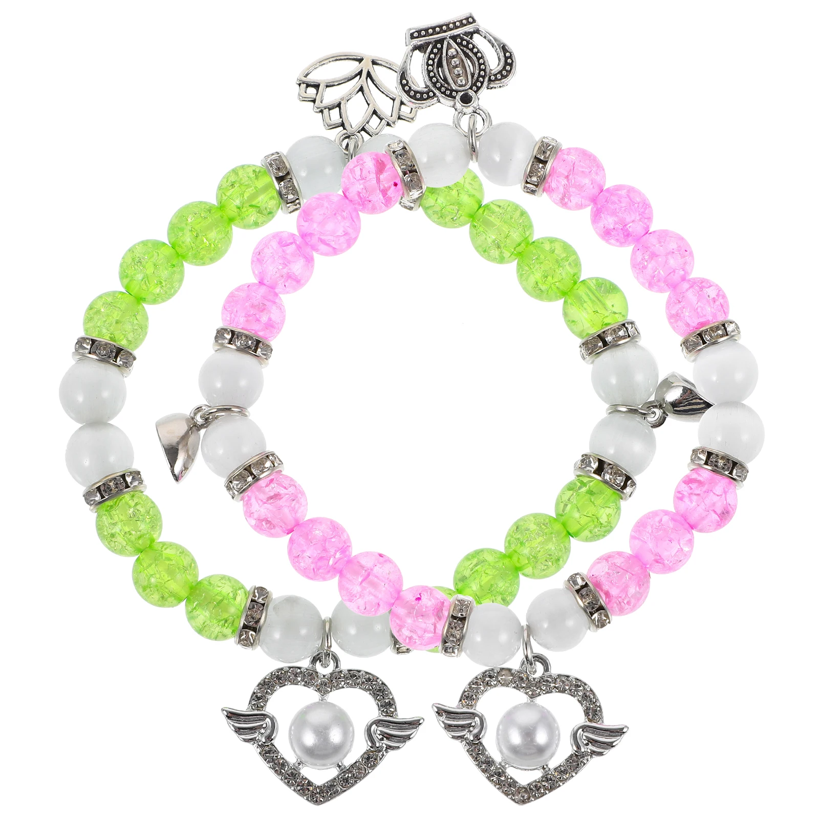 

1 Pair Beads Bracelets Novelty Couplets Glass Beading Elastic Matching Jewelry Couples Gifts Friendship Bulk Decorative Beaded