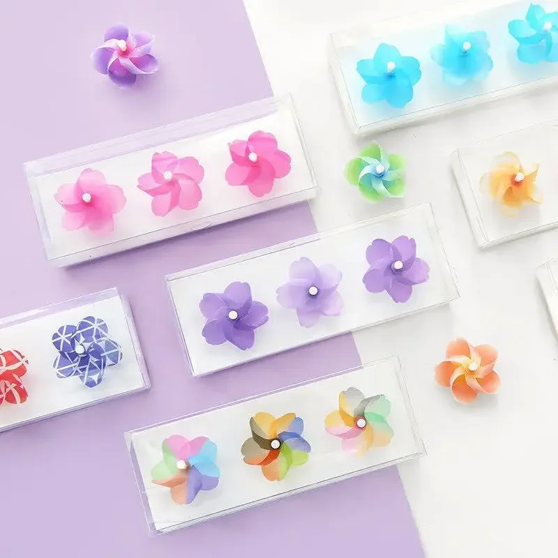 Moulin à vent rotatif en fleurs de cerisier 3D, mini aimants colorés pour réfrigérateur, décorations de cuisine créatives tridimensionnelles, 3 pièces