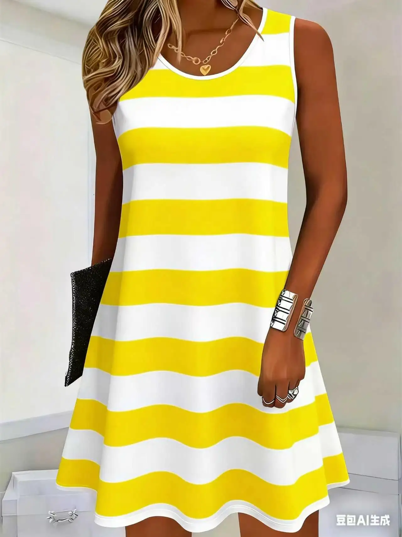 Fashion Women Striped Mini Dresses Summer Sleeveless 3D Printed Street Ladies Dress 3XL Plus Size Loose Casual Dress