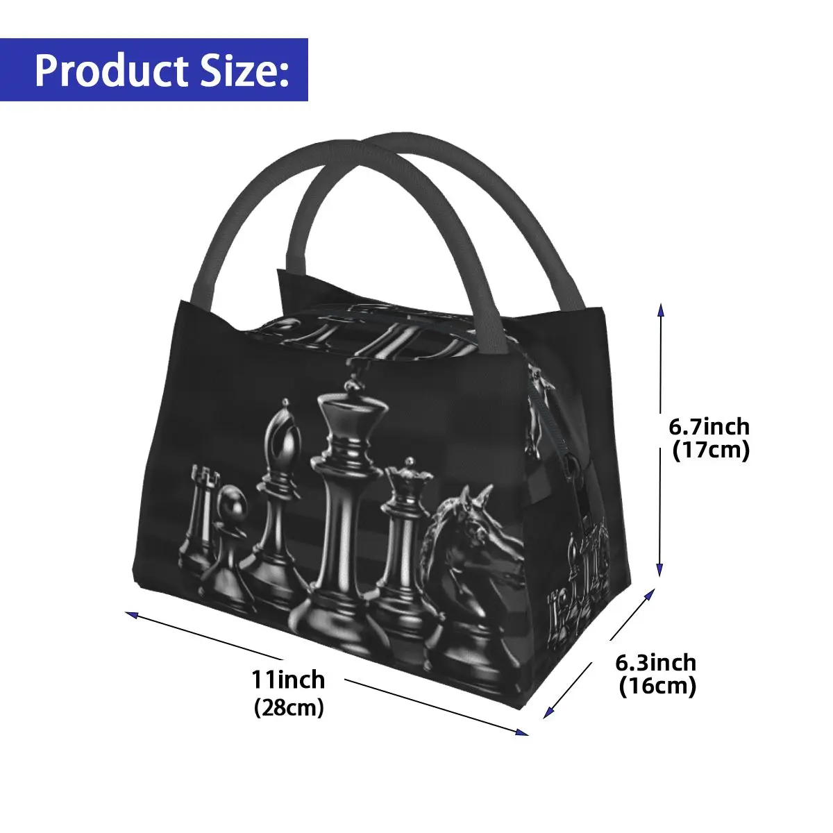 Black King Chess The chessboard Insulated Lunch Bag for Women Picnic Storage Food Boxes Container Cooler Thermal Lunch Box Tote