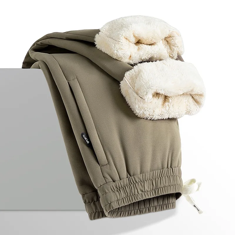 

Autumn and Winter Casual Velvet Thickened Men's Sports Elastic High Waist Pocket Solid Color Loose Fashion Trousers