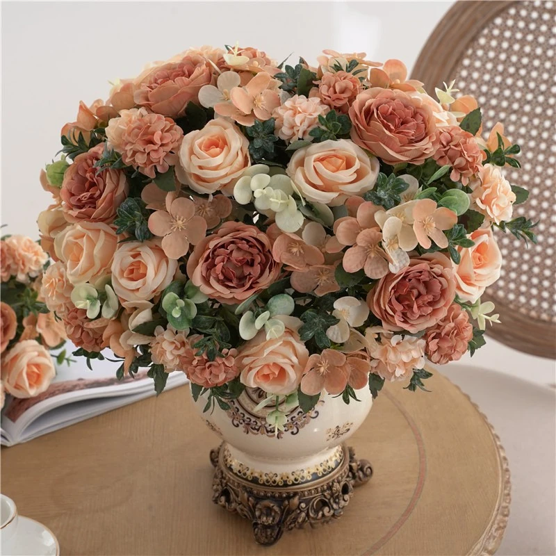 Simulation Retro Hortensien Rose Bundle Seide Gefälschte Blumen Künstliche Pfingstrose Europäischen Champagner Blume Tisch Dekoration Pflanze – Detail 6