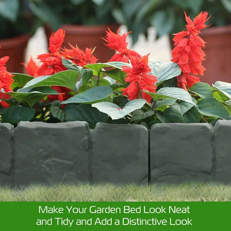 Bordure de pelouse de jardin en plastique effet pierre pavé, 20 pièces, bordure de pelouse Durable pour décor de chemin de parterre de fleurs