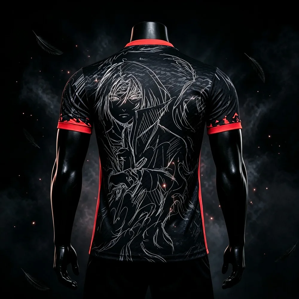 Anime Raven Print Men Soccer T-Shirt Quick Dry Breathable Sports Short Sleeve Training Jersey