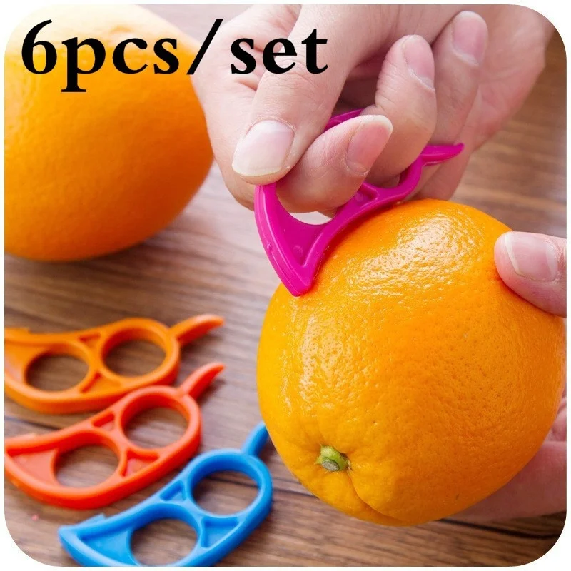 Pelador de naranjas creativo, rebanador de limón, pelador de frutas, fácil abridor, cuchillo para cítricos, utensilio de cocina (Color aleatorio), 6 uds.