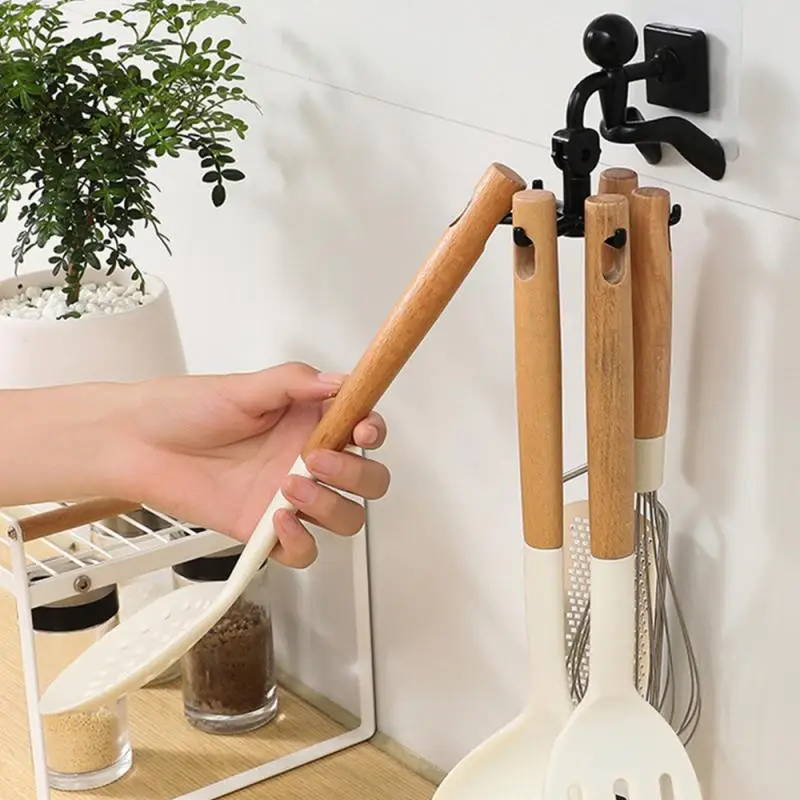 Little People Shaped Rotating Hook Kitchen Storage Rack Non Perforated 360-degree Rotating 6-claw Storage Kitchen Small Objects